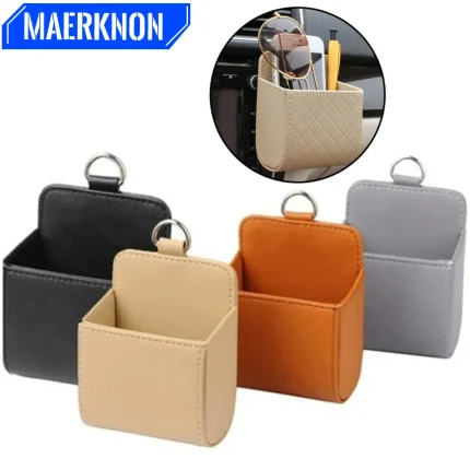 1PCS Car Storage Bag Suspension Storage Lambskin Texture Box Air Vent Storage Bag Cellphone Holder