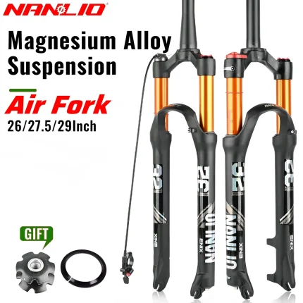 Nanlio X5 PRO MTB Bike Fork Solo Air Bicycle Suspension Forks 26/27.5/29inch Straight/Tapered Tube Lockout Magnesium Alloy Quick